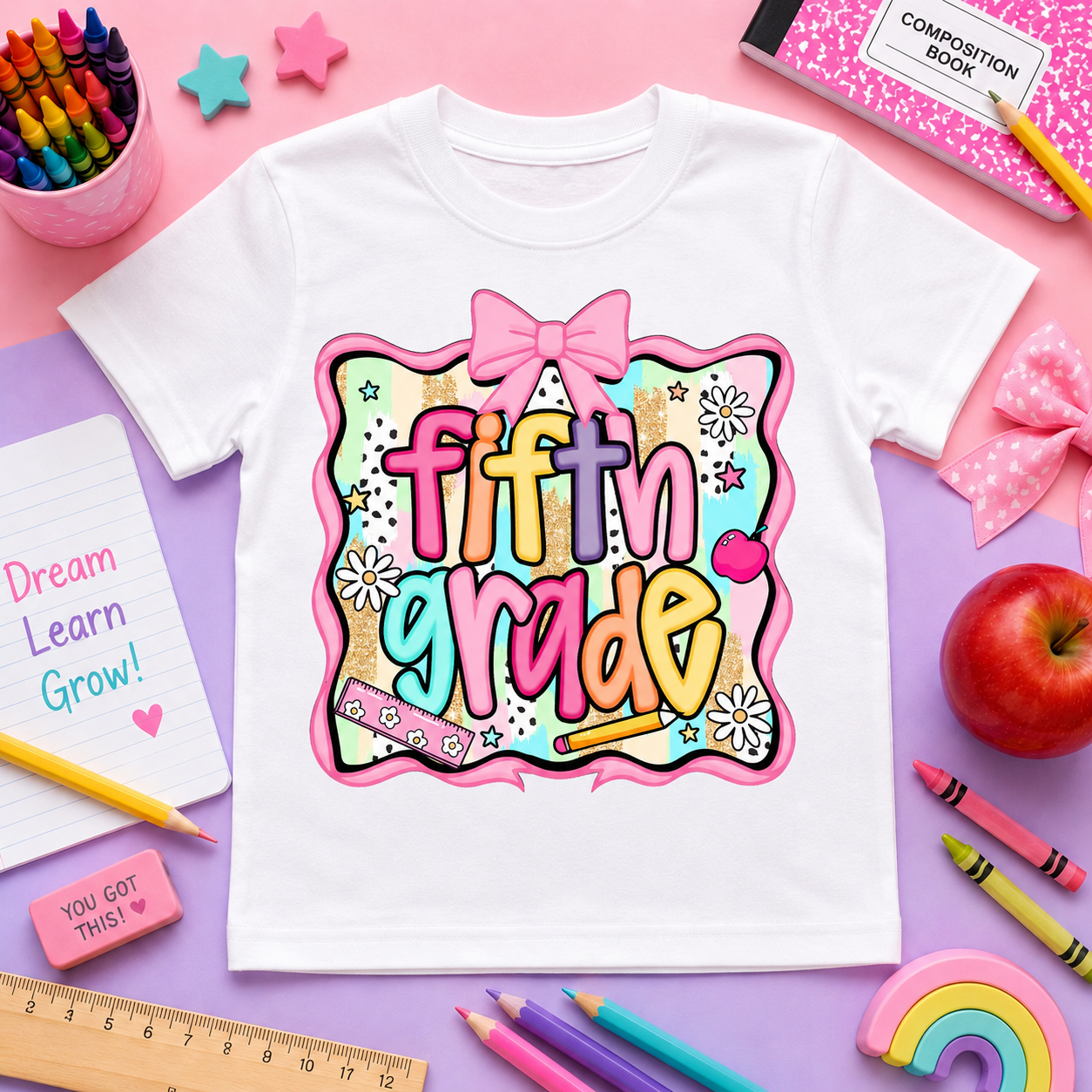 Girls Back-to-School Grade Level Shirt | Pre-K Through Sixth Grade | Colorful Bow School T-Shirt