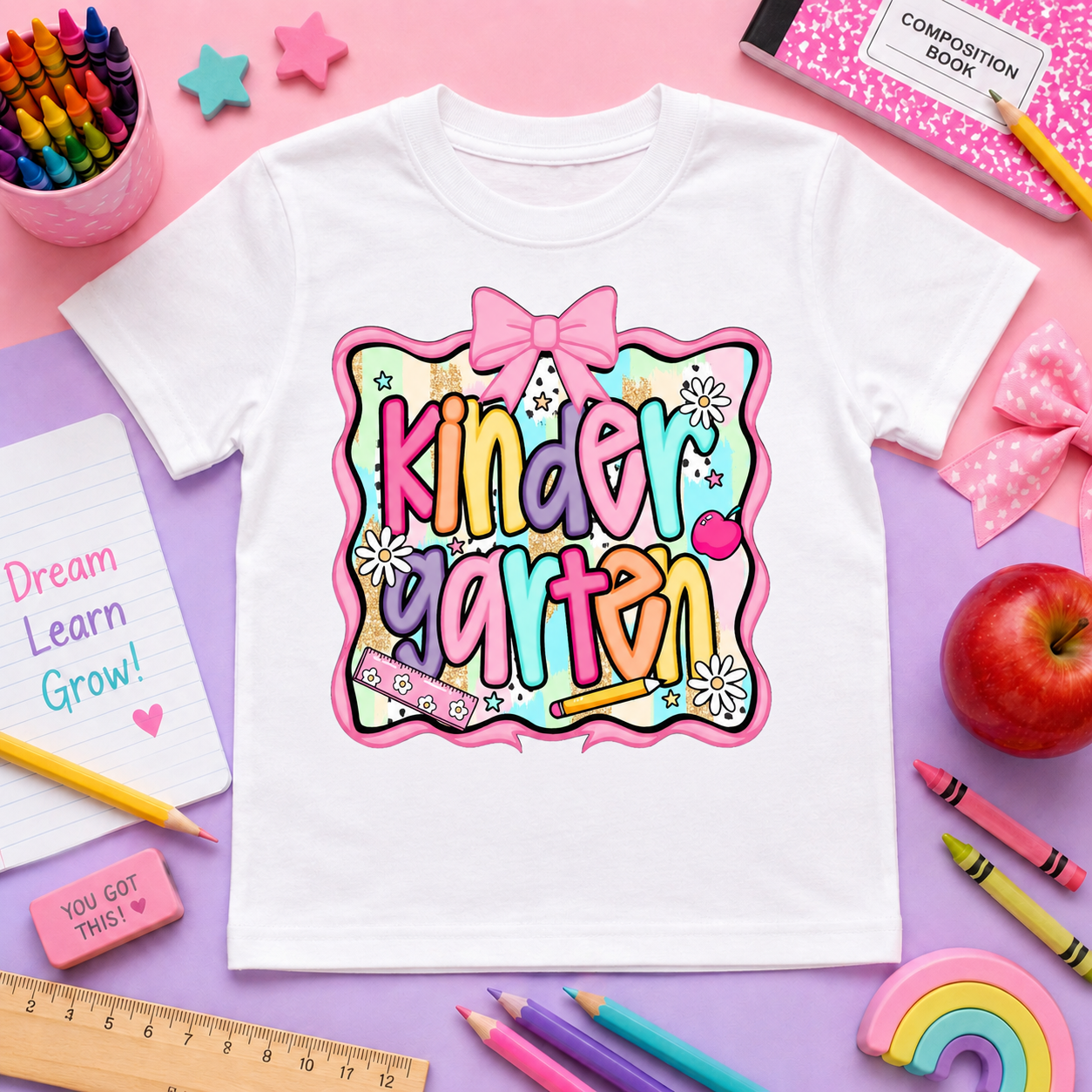 Girls Back-to-School Grade Level Shirt | Pre-K Through Sixth Grade | Colorful Bow School T-Shirt