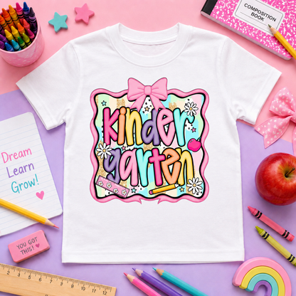 Girls Back-to-School Grade Level Shirt | Pre-K Through Sixth Grade | Colorful Bow School T-Shirt