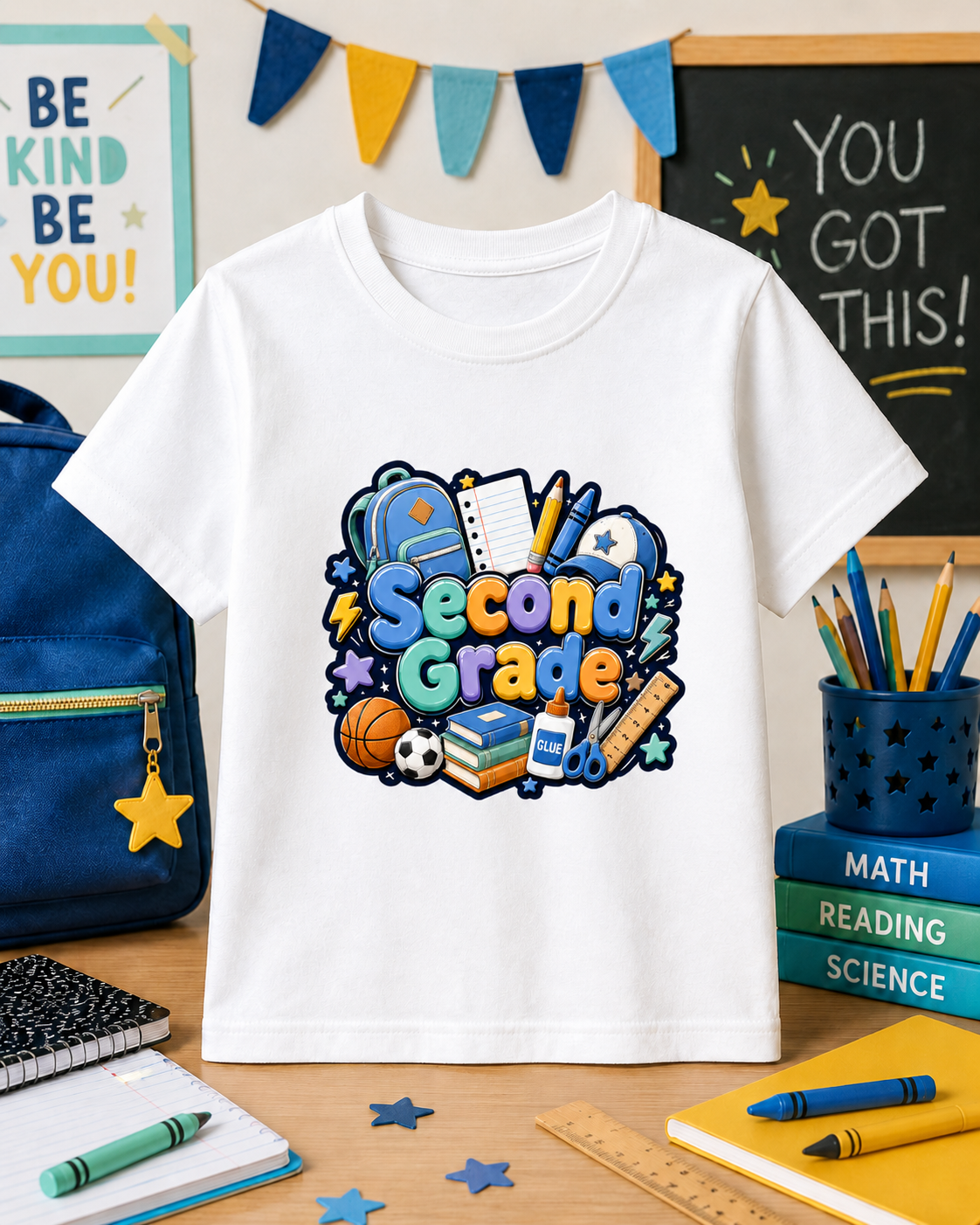 Boys Back-to-School Grade Level Shirt | Pre-K Through Sixth Grade | Colorful Bow School T-Shirt