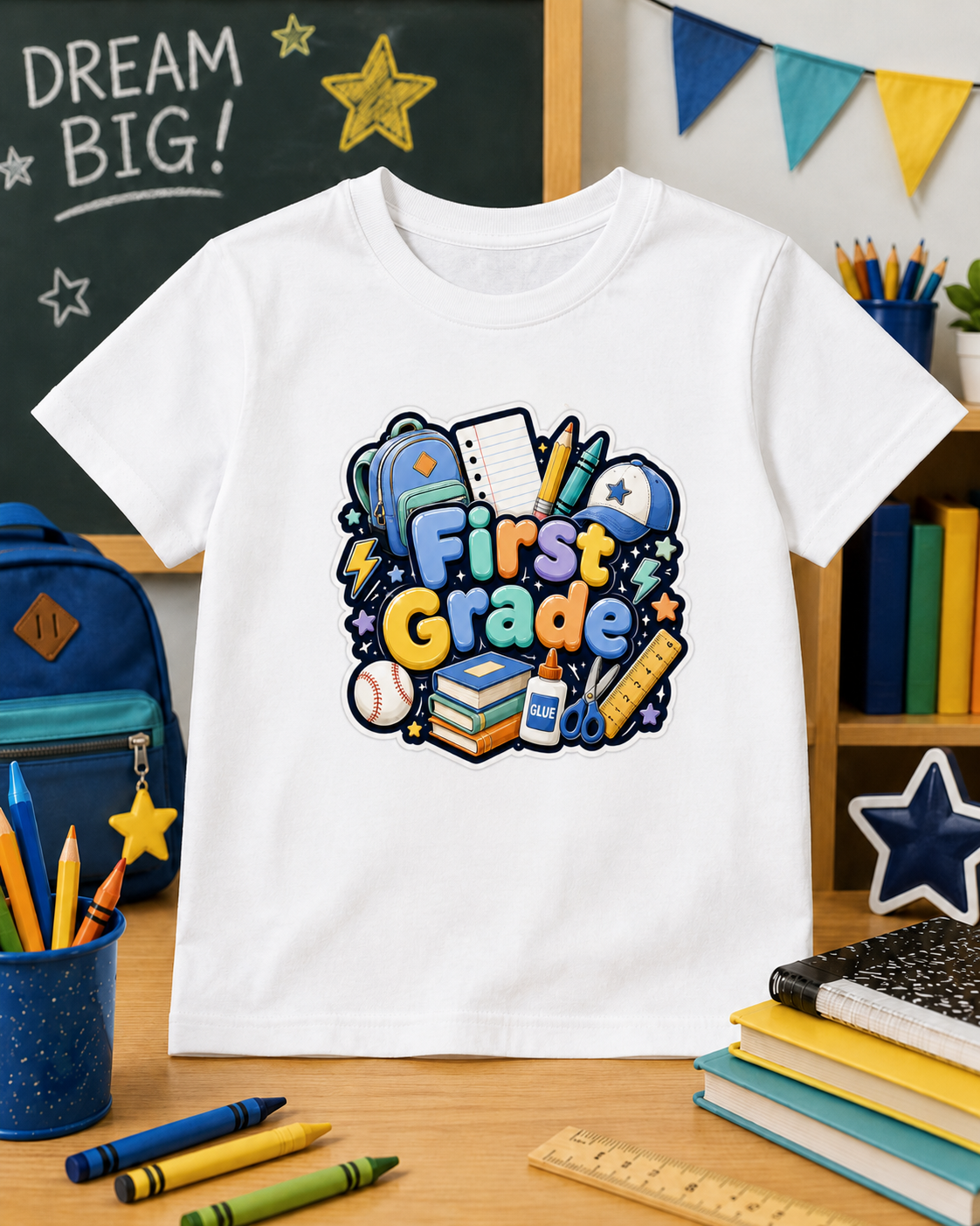Boys Back-to-School Grade Level Shirt | Pre-K Through Sixth Grade | Colorful Bow School T-Shirt
