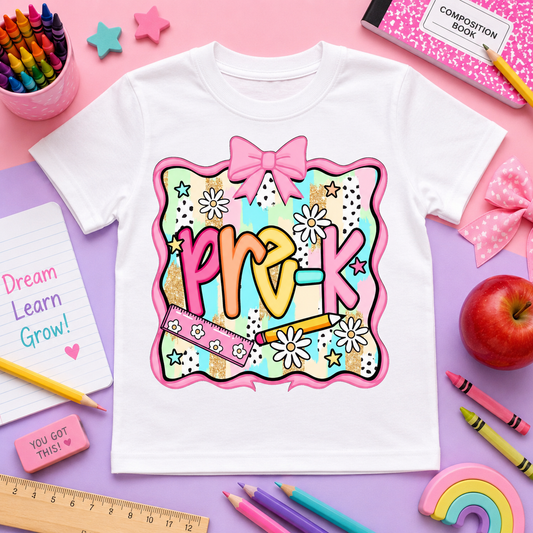 Girls Back-to-School Grade Level Shirt | Pre-K Through Sixth Grade | Colorful Bow School T-Shirt
